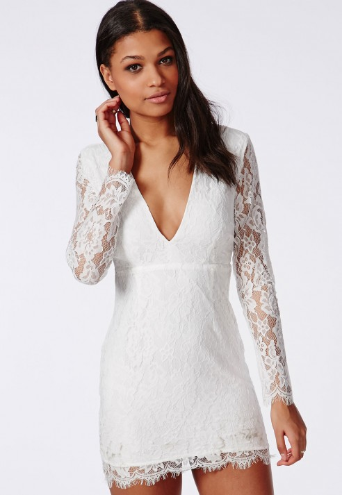 Blind date white lace long sleeve bodycon dress guide cute for