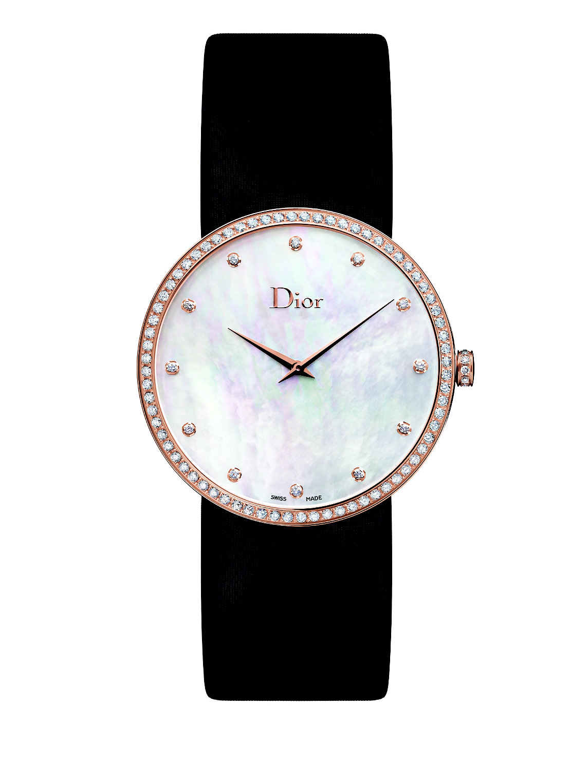 Dior La D De Diamond, Rose Goldtone Stainless Steel & Satin Strap Watch
