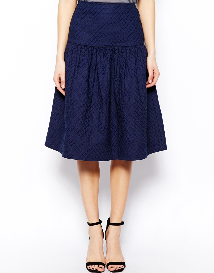 Lyst - Asos Textured Skirt With Deep Waistband in Blue
