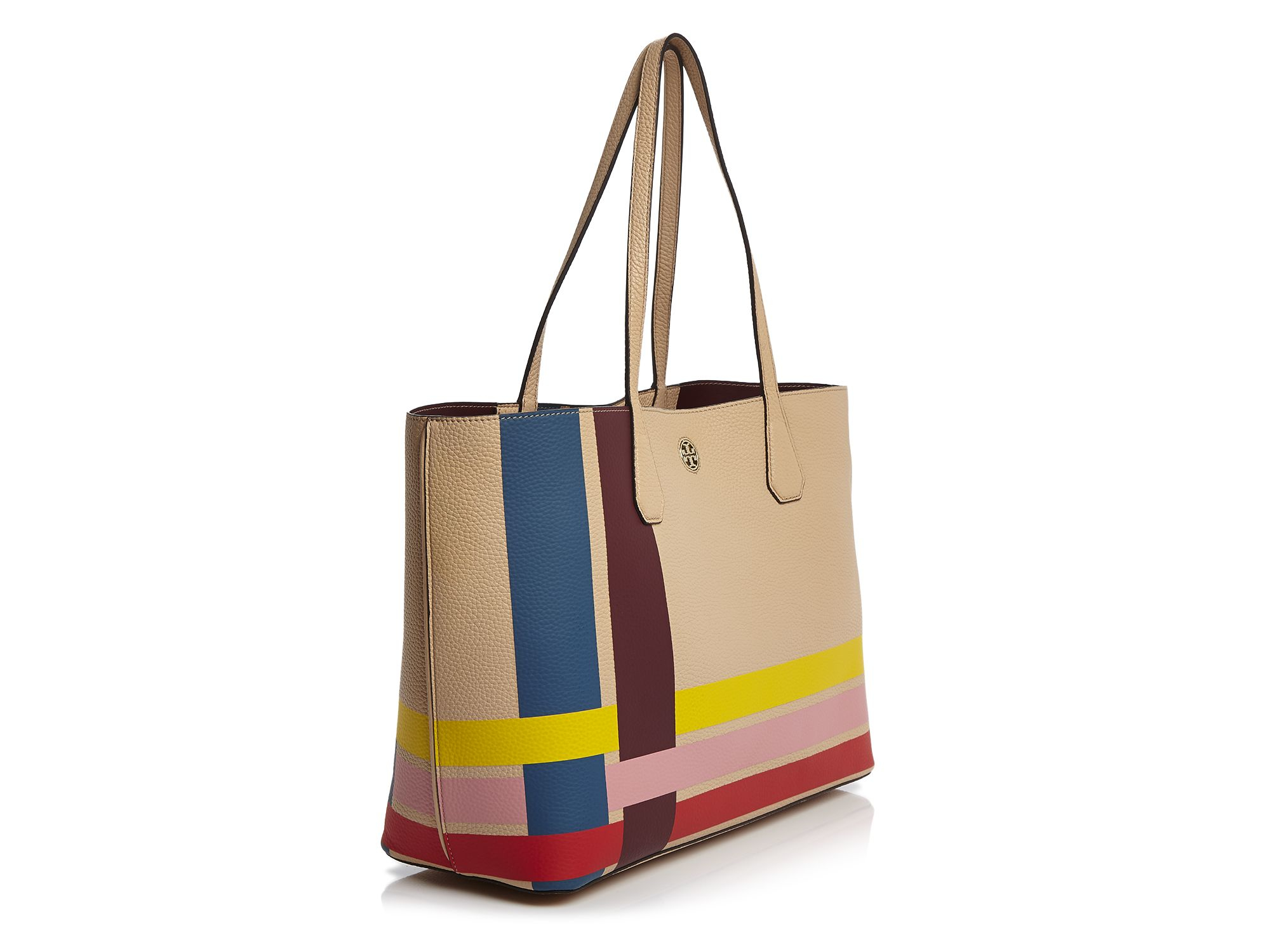 Lyst Tory Burch Multi Color Stripe Perry Tote In Brown Gallery