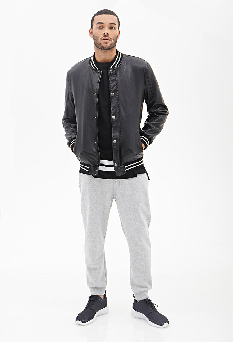 Lyst Forever 21 Faux Leather Varsity Jacket In Black For Men