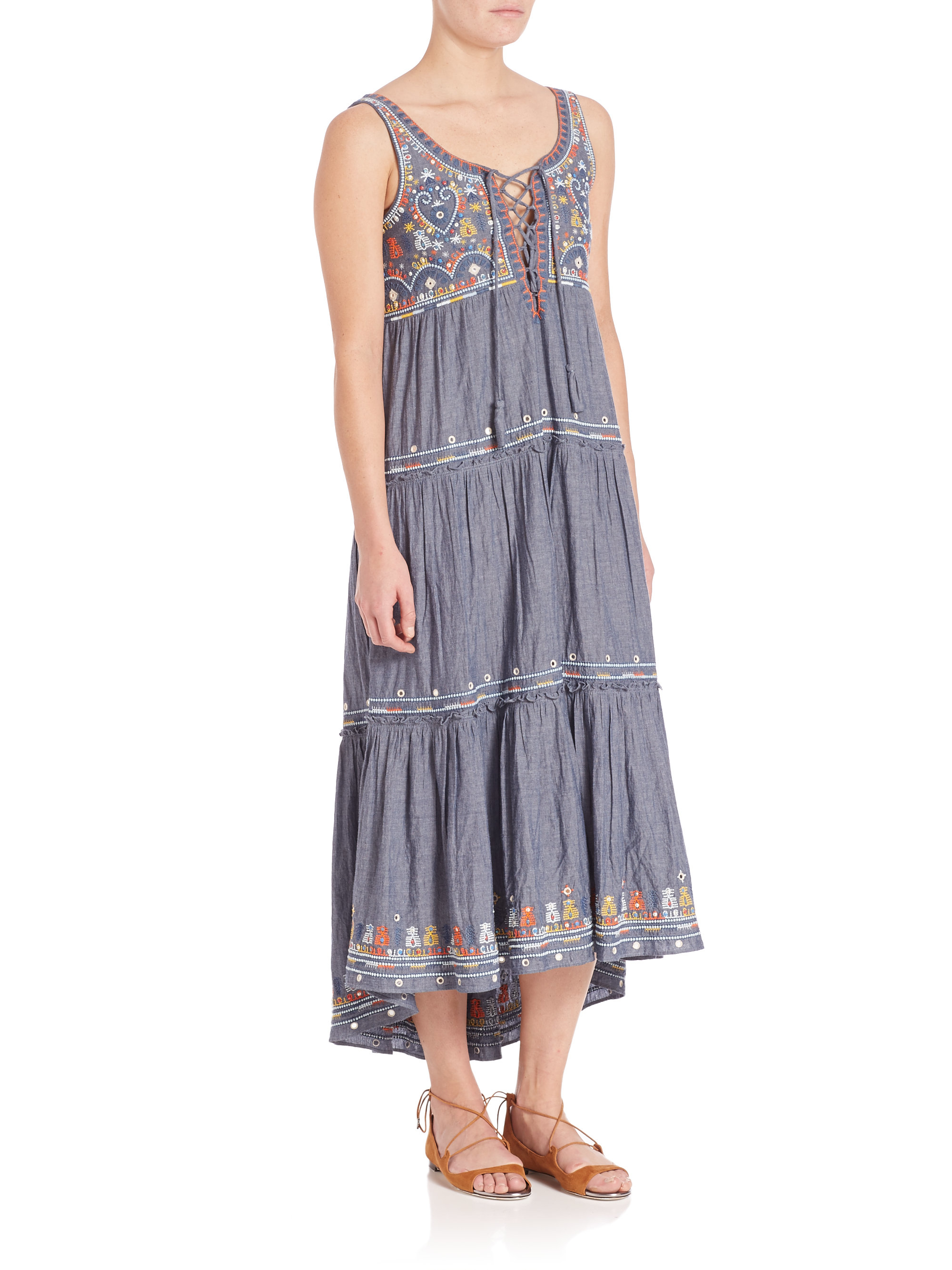 Calypso st. barth Jimena Embroidered Chambray Dress in Blue | Lyst