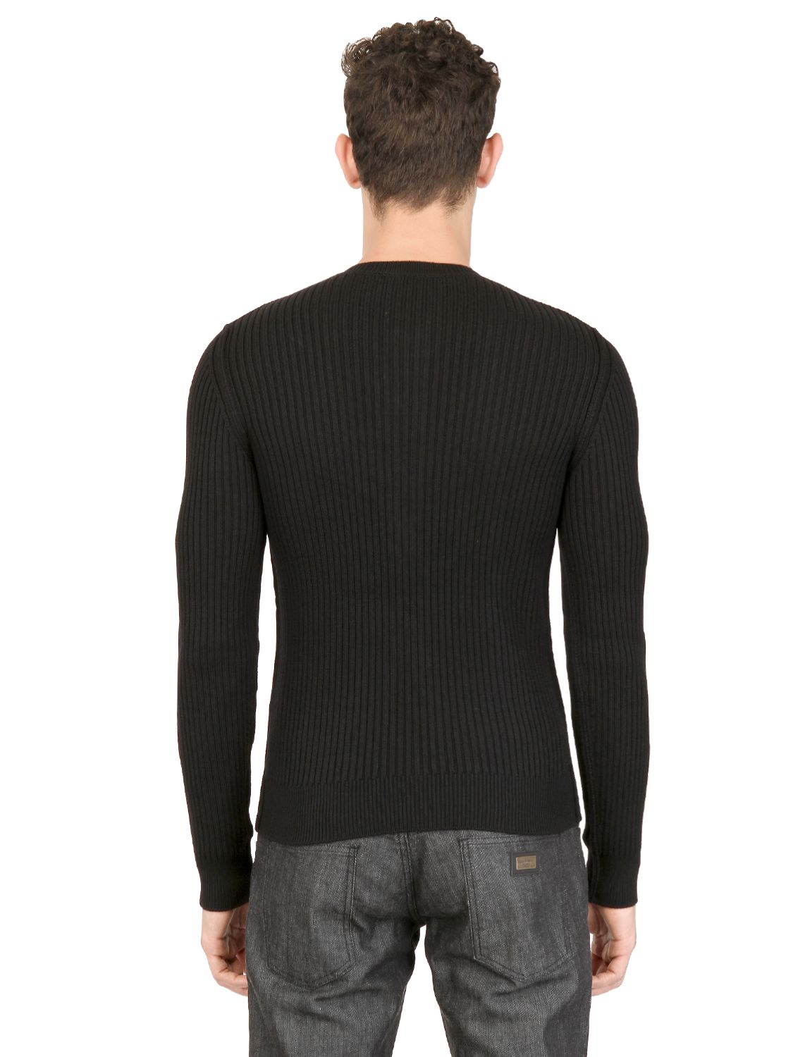 Lyst - Dolce & Gabbana Ribbed Merino Wool Henley Sweater in Black for Men