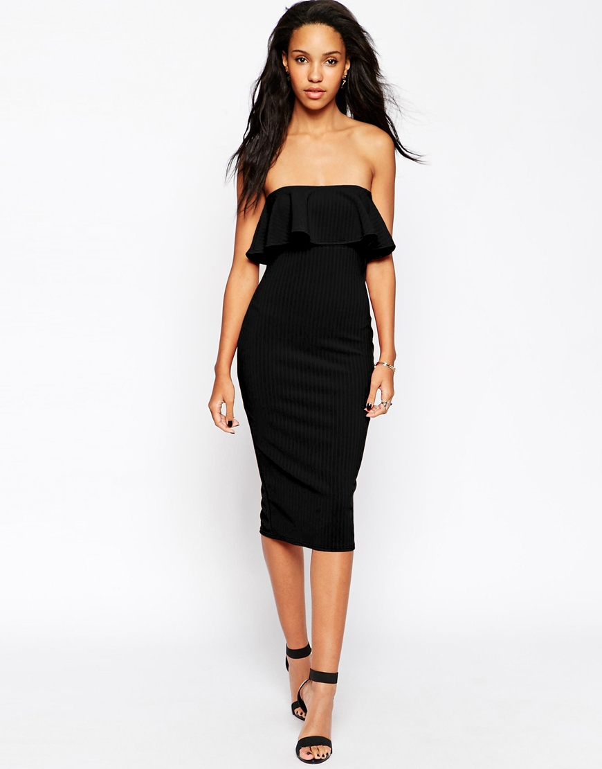 Asos Bandeau Ruffle Dress in Black | Lyst