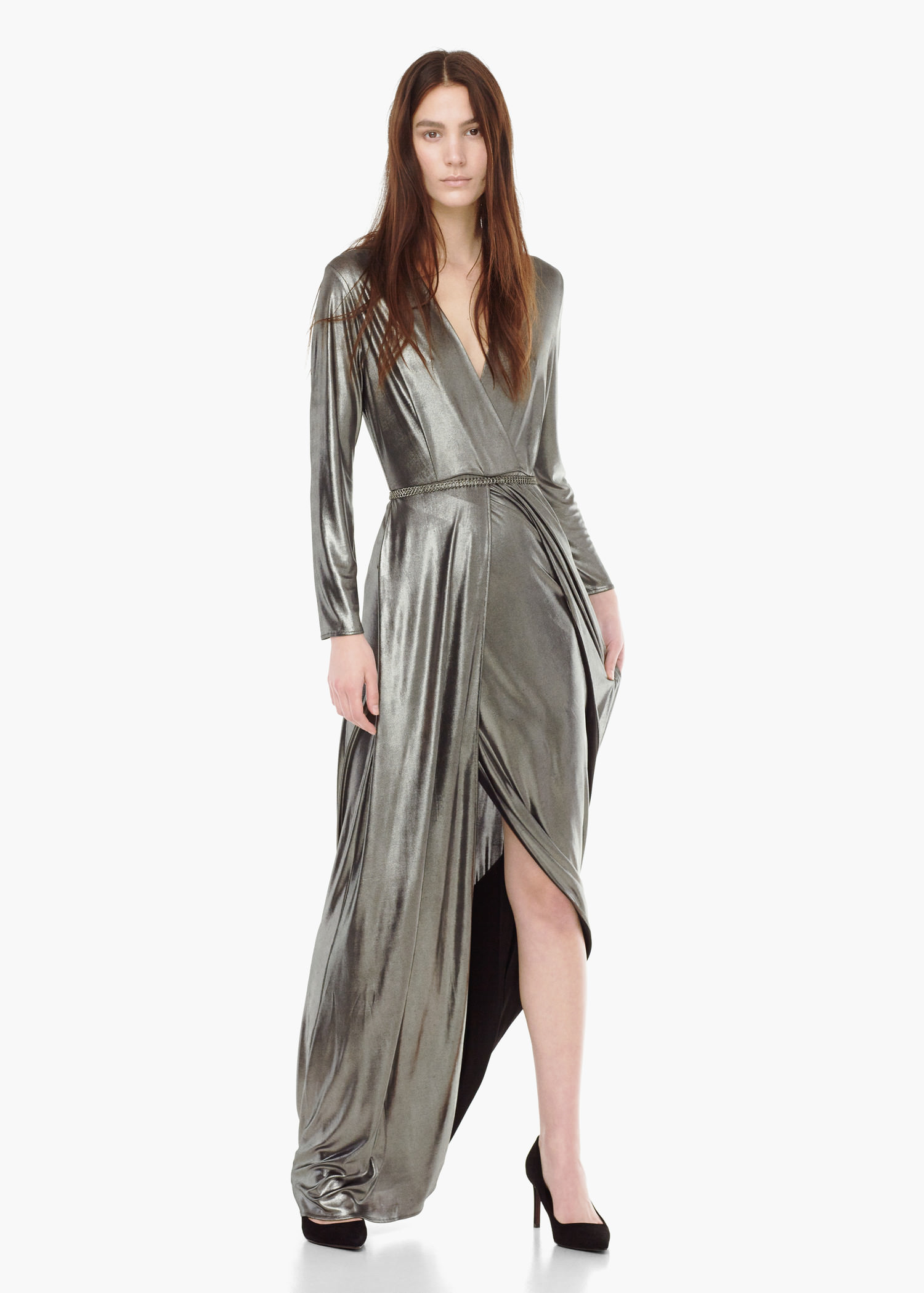 Mango Wrap Front Maxi Dress in Metallic Lyst