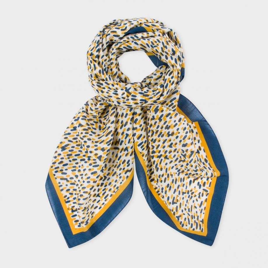 Lyst - Paul Smith Women's Navy And Mustard Spot Print Silk-cashmere Square Scarf