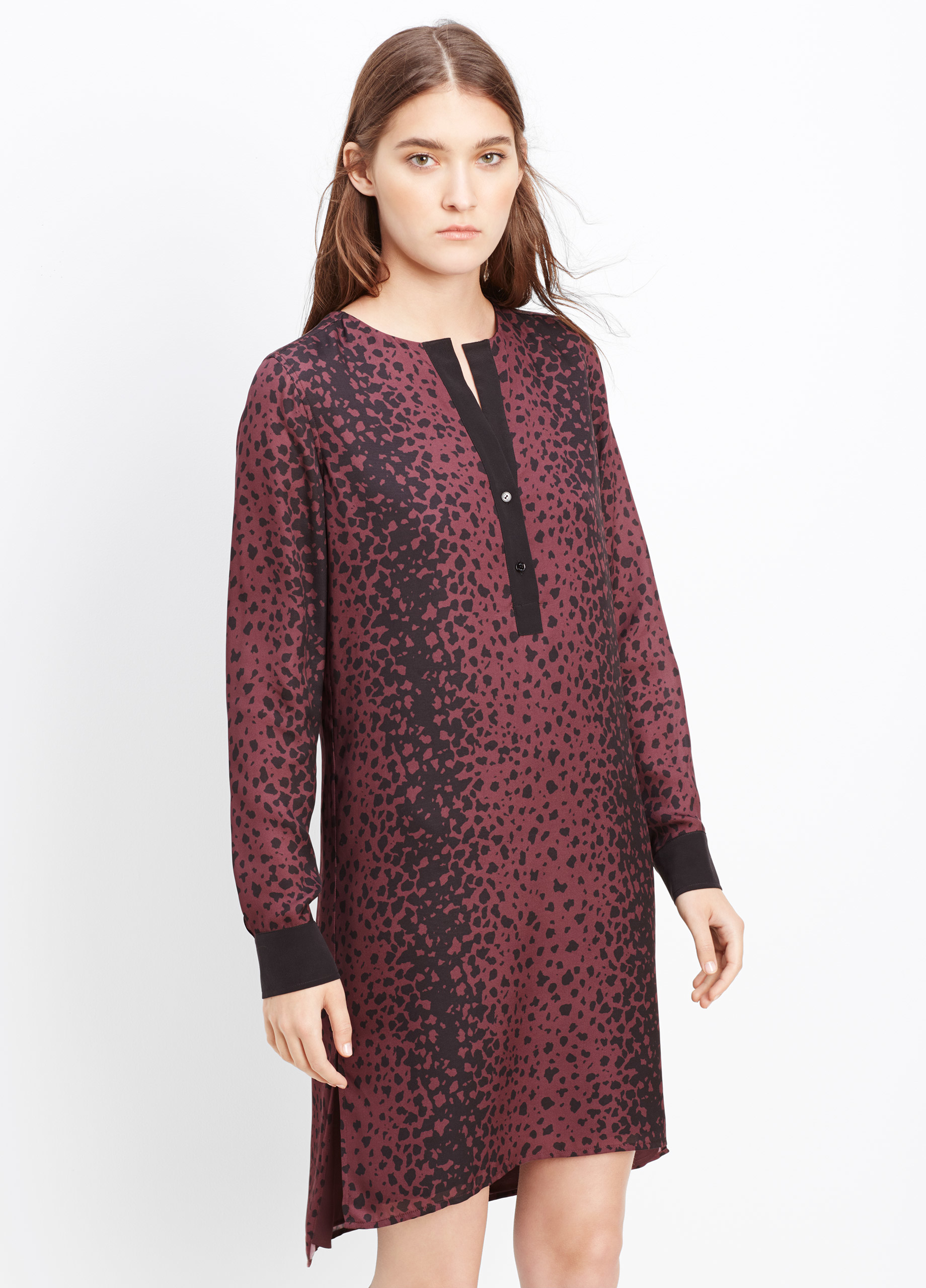 Lyst - Vince Double Layer Silk Leopard Print Half Placket ...