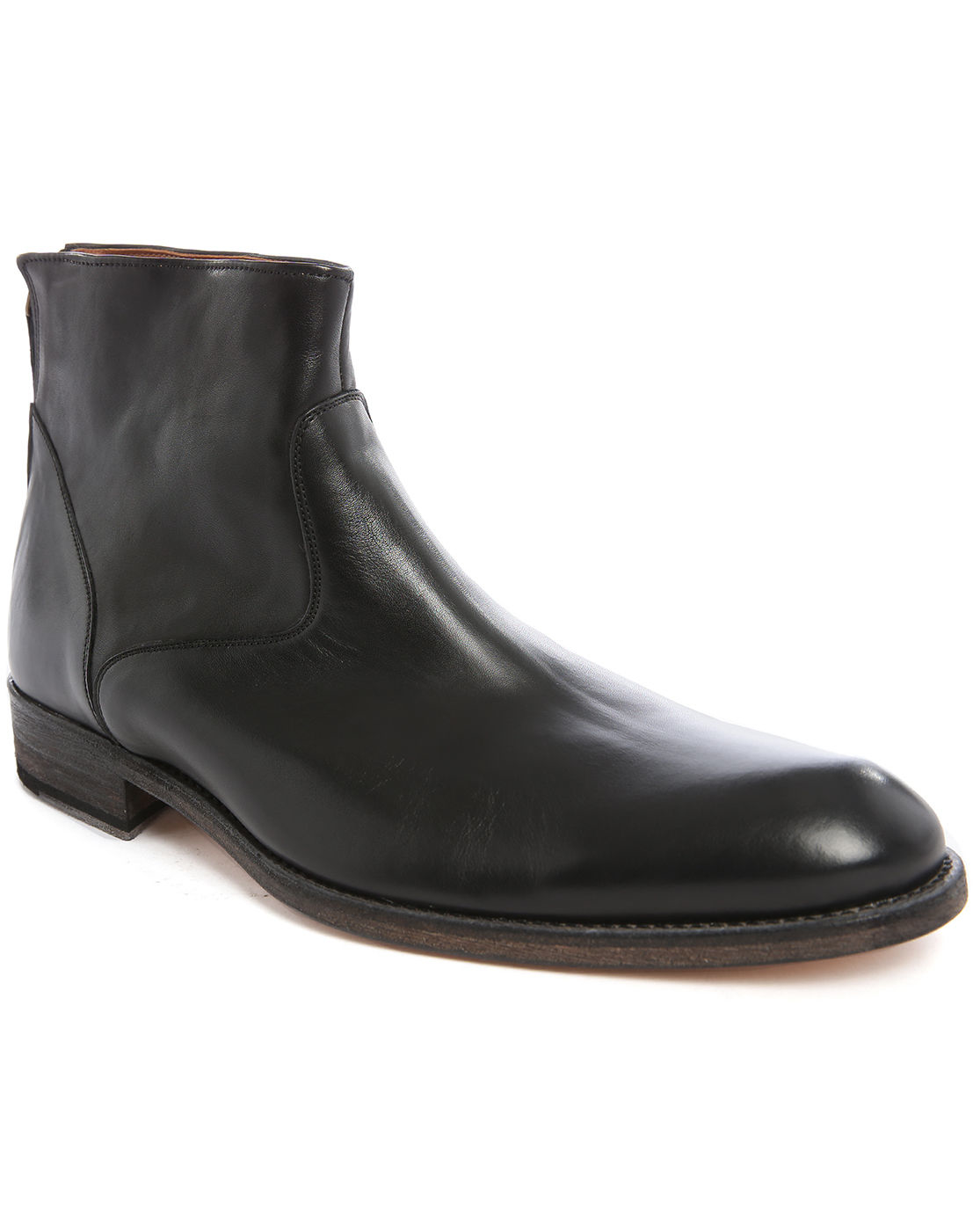 Anthology Black Smooth Leather Back-zip Boots With Notched Sole in ...