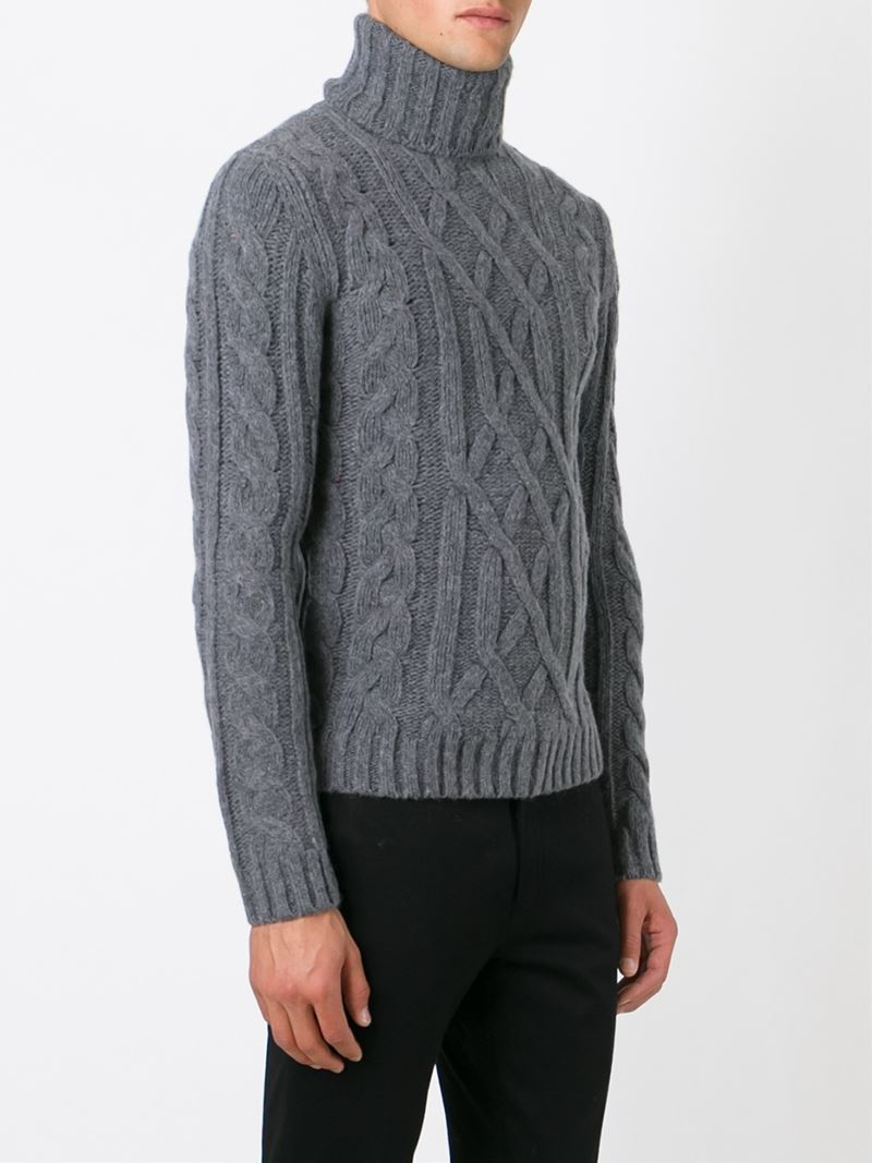 Woolrich Cable Knit Turtleneck Sweater in Grey (Gray) for Men - Lyst