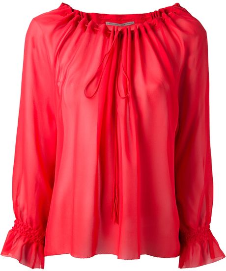 Ermanno Scervino Gathered Neckline Blouse in Red | Lyst