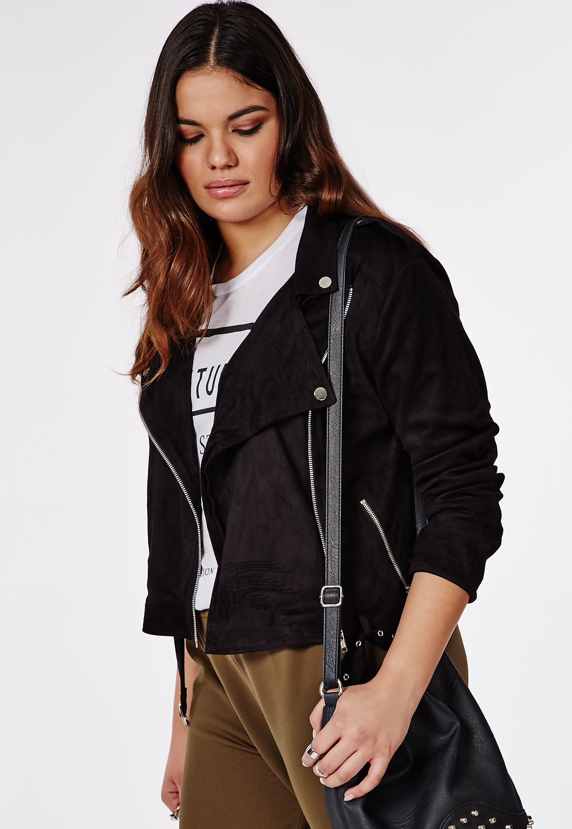 Lyst Missguided Plus Size Faux Suede Biker Jacket Black In Gallery