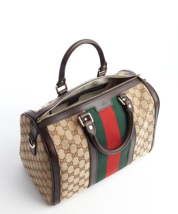 Gucci Brown And Tan Gg Canvas &#39;vintage Web&#39; Boston Bag in Brown | Lyst