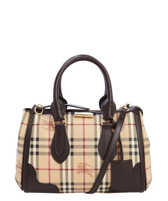 Lyst - Burberry Pre-Owned: Chocolate Coated Canvas Small &#39;Haymarket Check Gladstone&#39; Tote Bag in ...