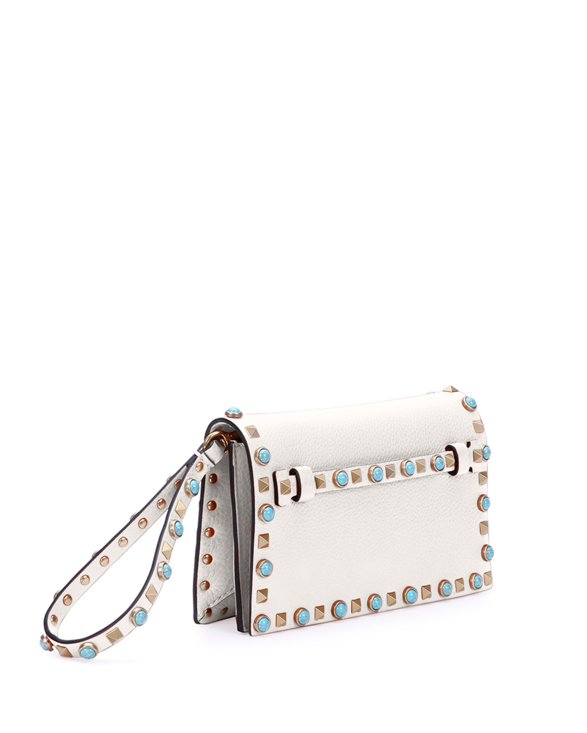 Valentino Rolling Rockstud Small Flap Clutch Bag in White (IVORY) | Lyst