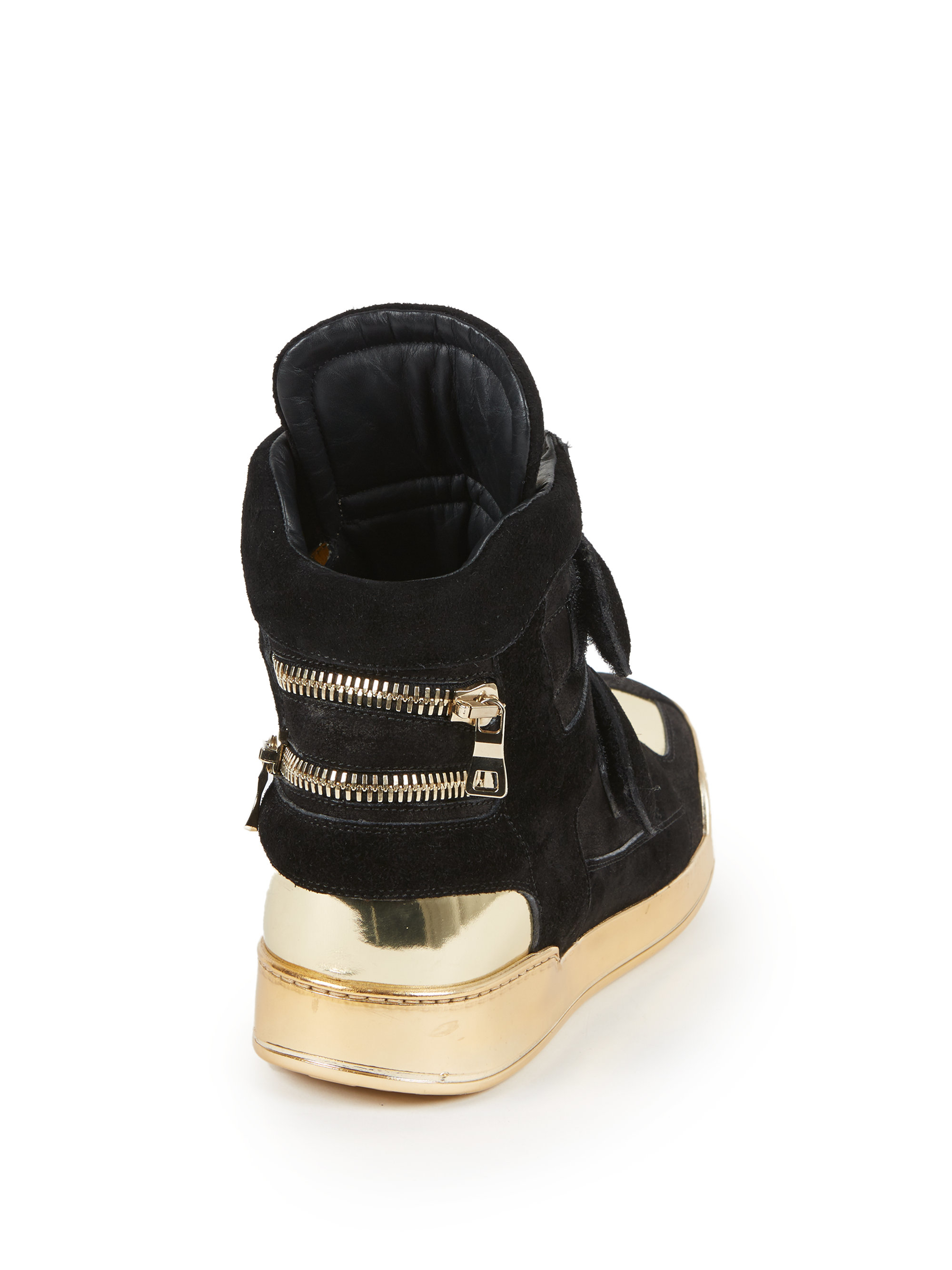 Lyst - Balmain Zip-detail Suede & Leather High-top Sneakers in Black for Men