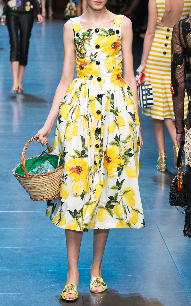 Dolce & Gabbana Needlepoint Lemon Print Poplin Dress in Yellow - Lyst