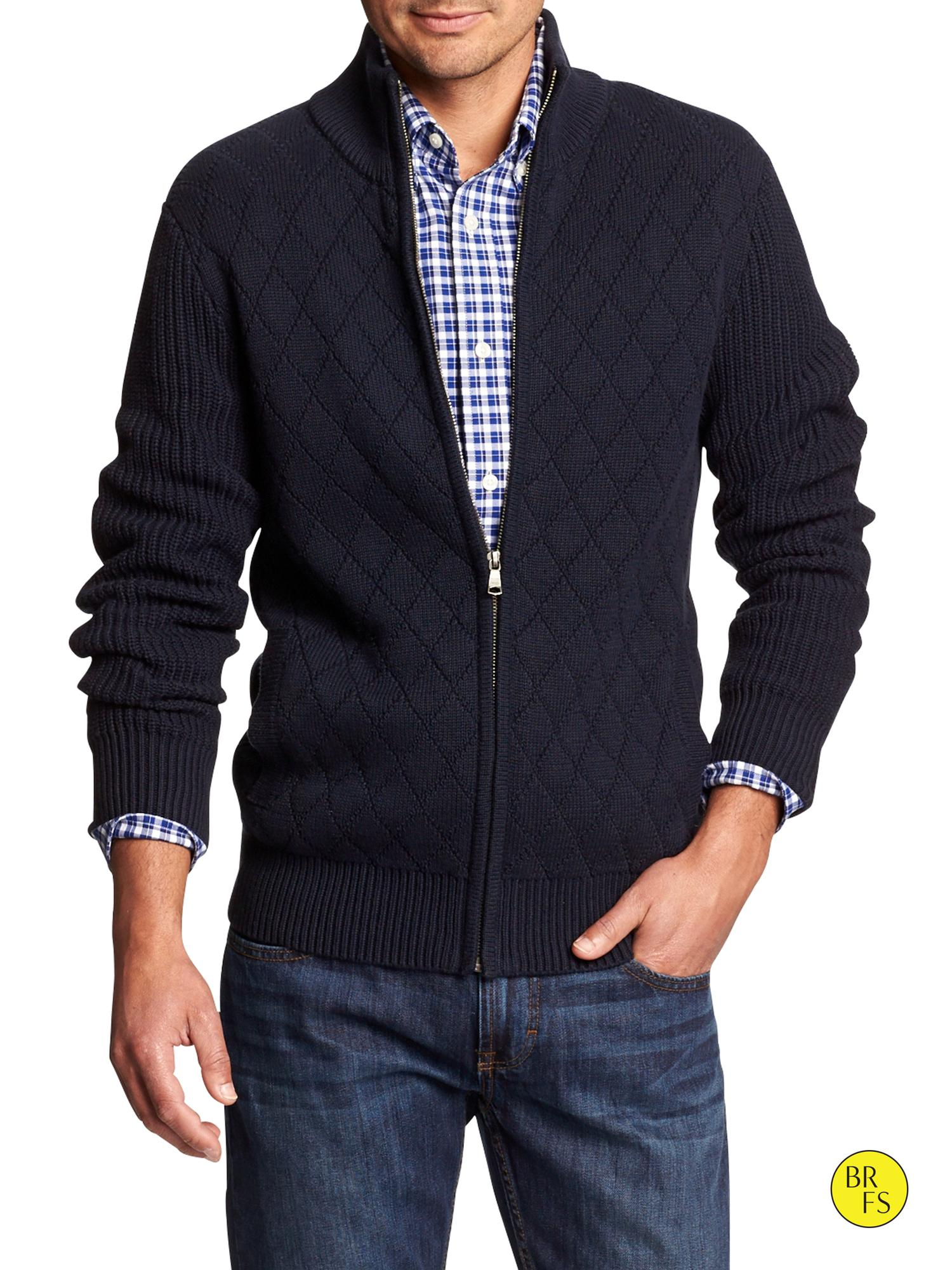 Banana republic Factory Quilted Full-Zip Mock-Neck Sweater in Blue for ...