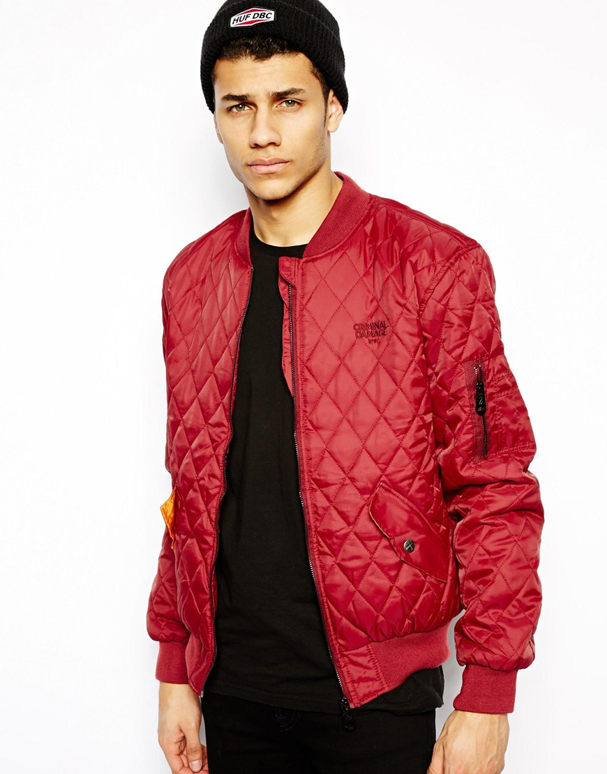 red padded bomber jacket