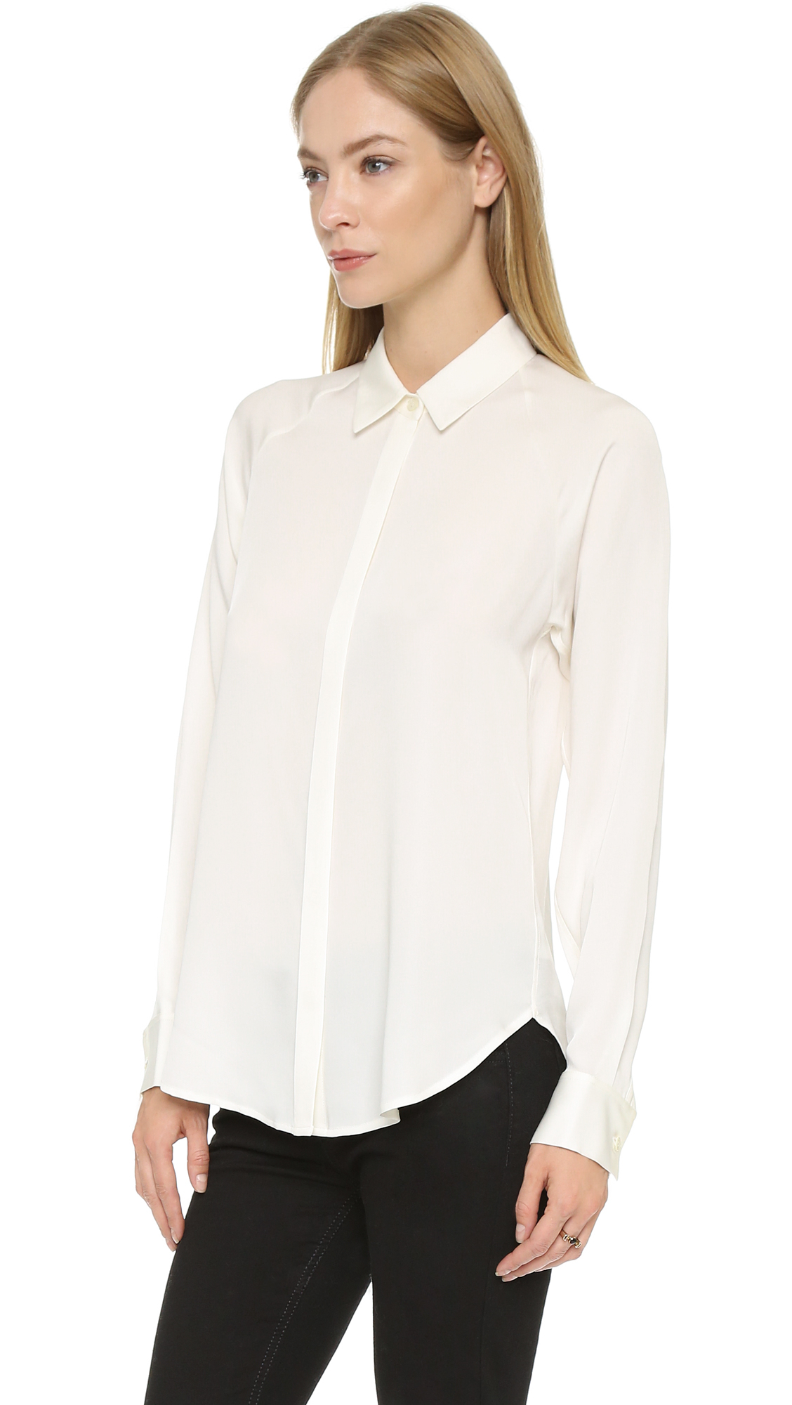 Lyst - Theory Modern Silk Lanali Shirt - Ivory in White