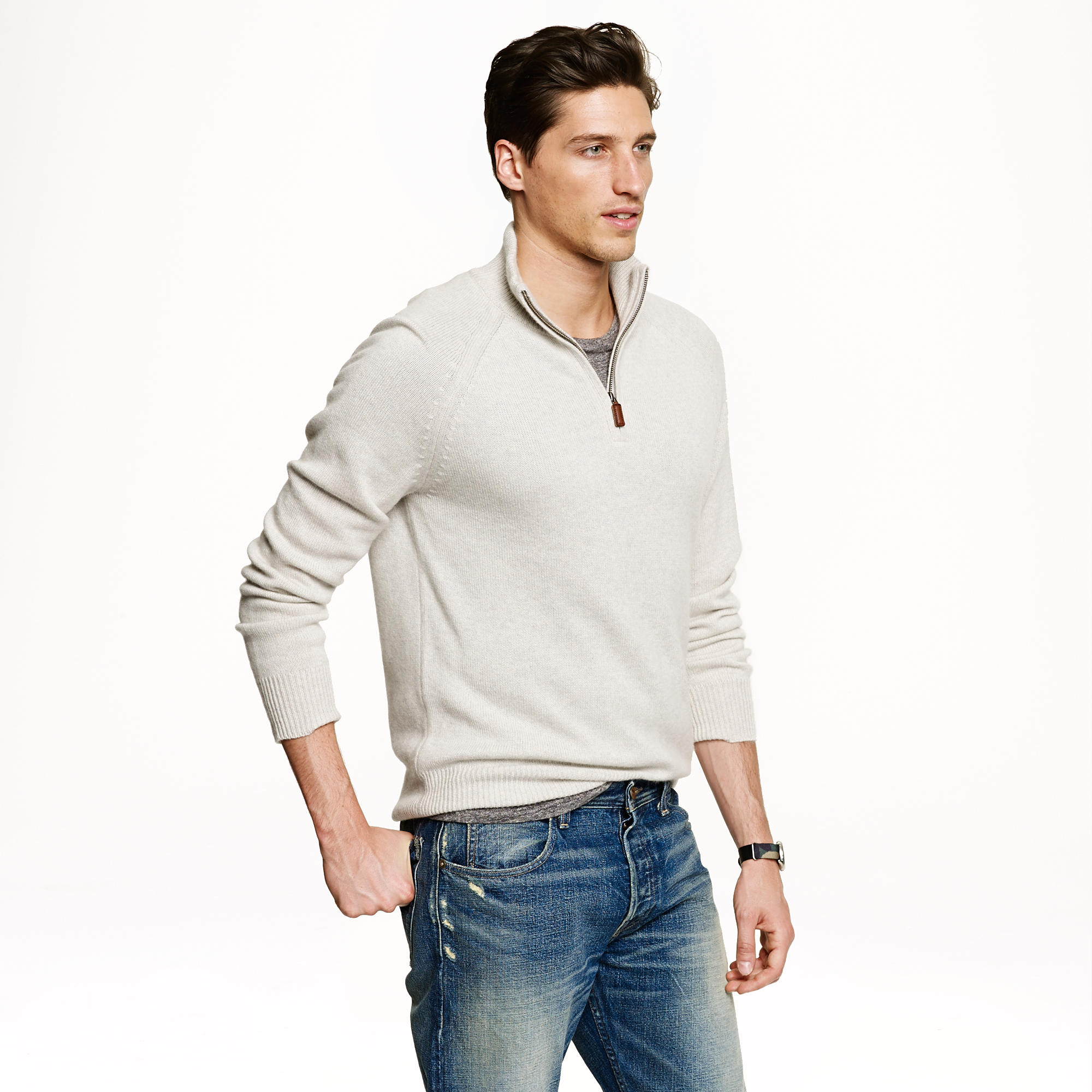 J.crew Italian Cashmere Half-Zip Sweater in Gray for Men | Lyst