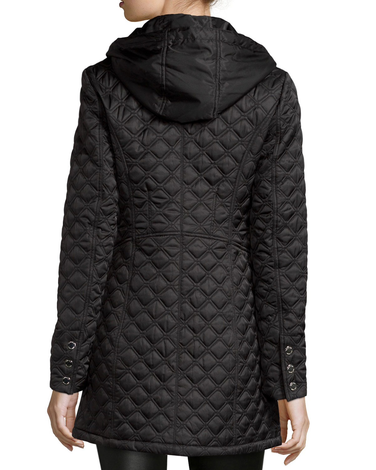 Lyst - Laundry by Shelli Segal Hooded Bib Quilted Coat in Black