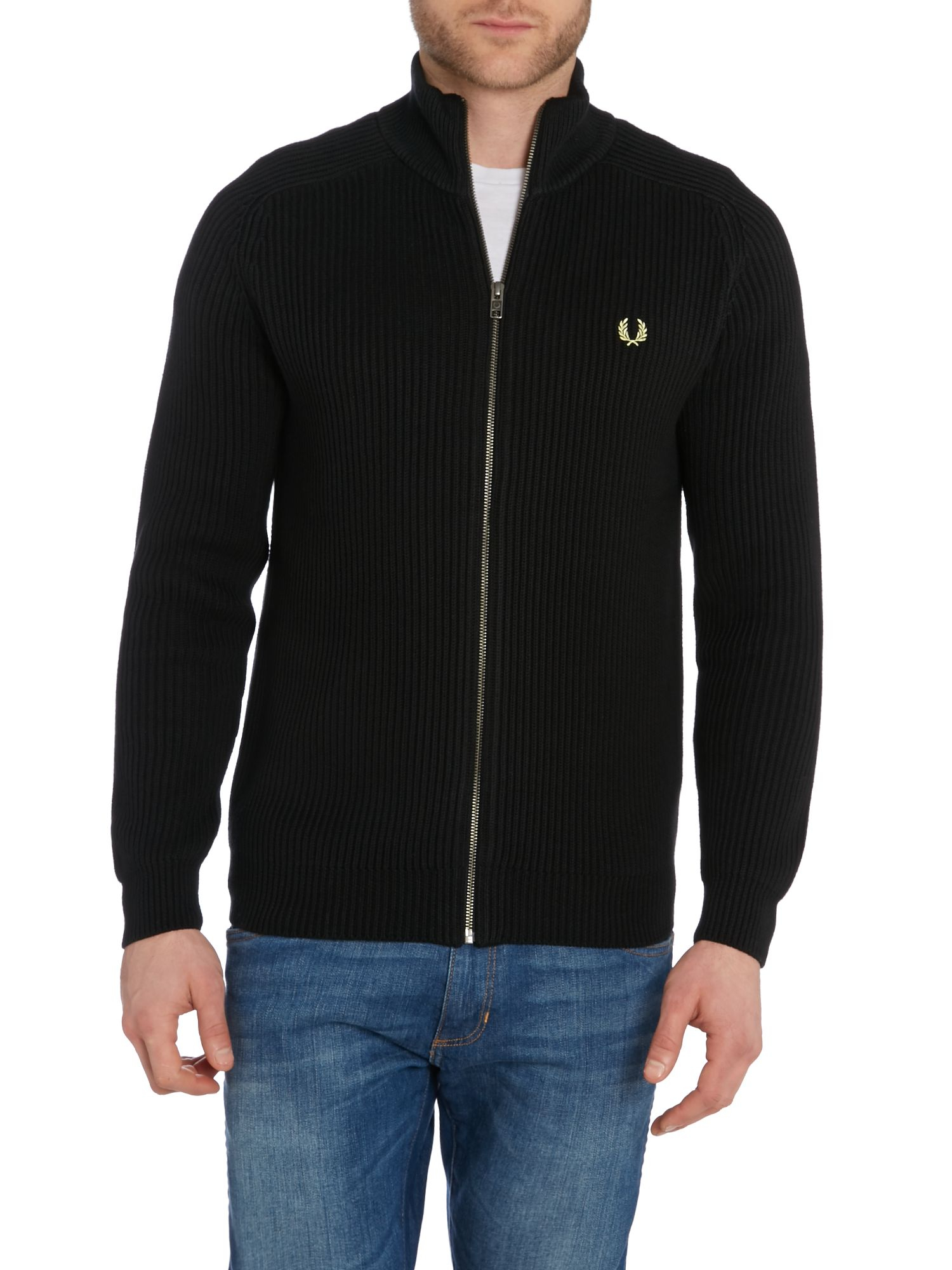 fred perry zip through bomber sweat in black