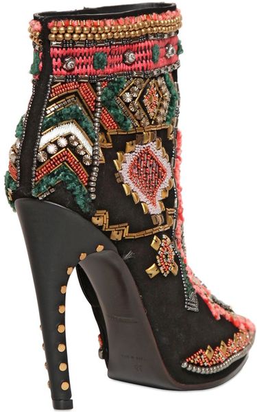 Emilio Pucci 115mm Suede Embroidered Ankle Boots in Multicolor (BLACK ...