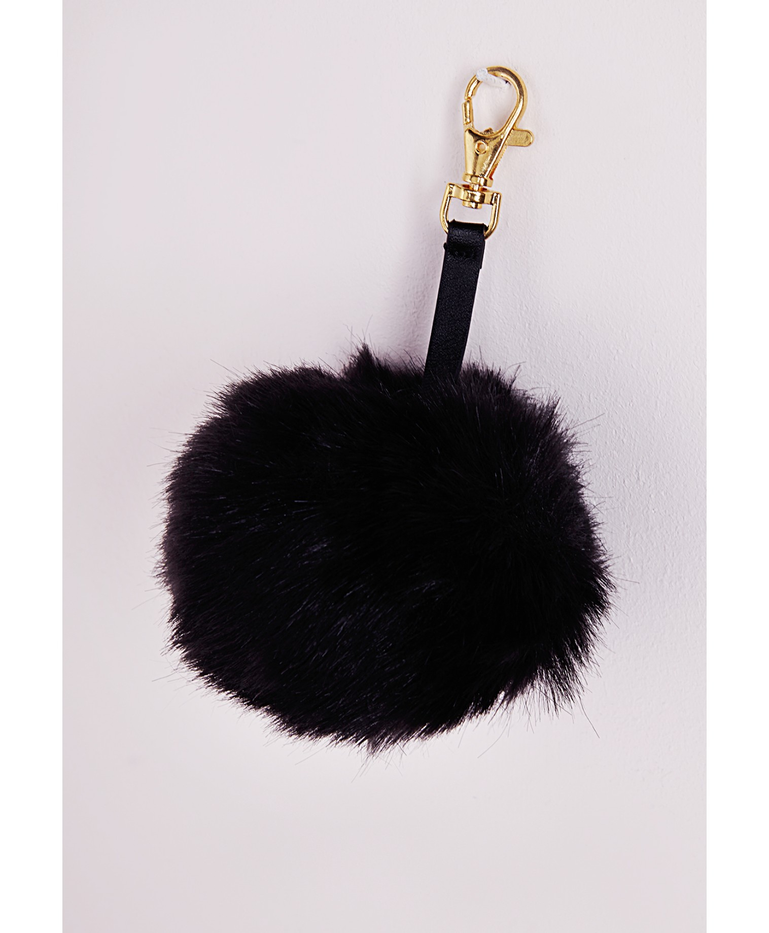 Missguided Fur Pom Pom Key Chain in Black Lyst