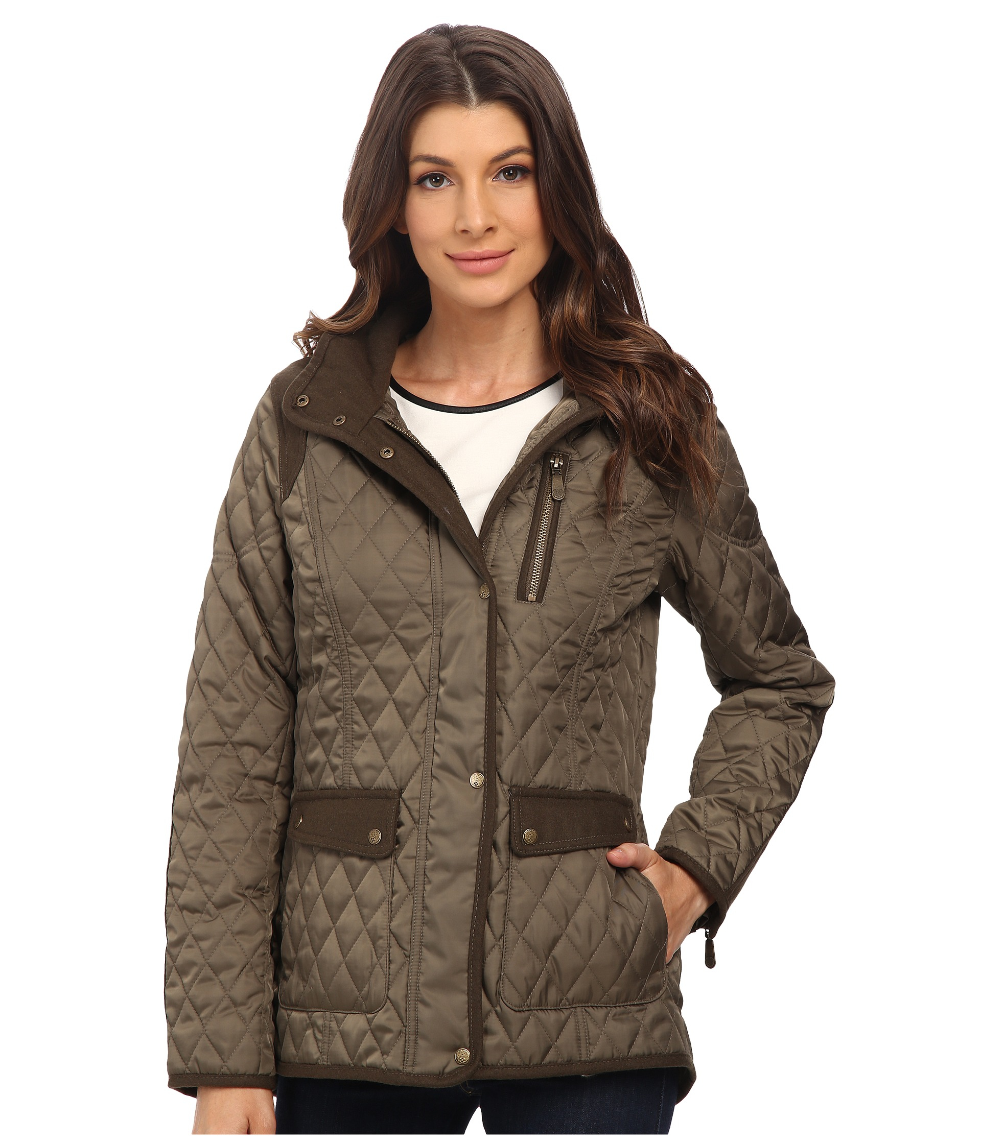 Vince camuto Quilted Jacket With Wool Trim J1501 in Green | Lyst