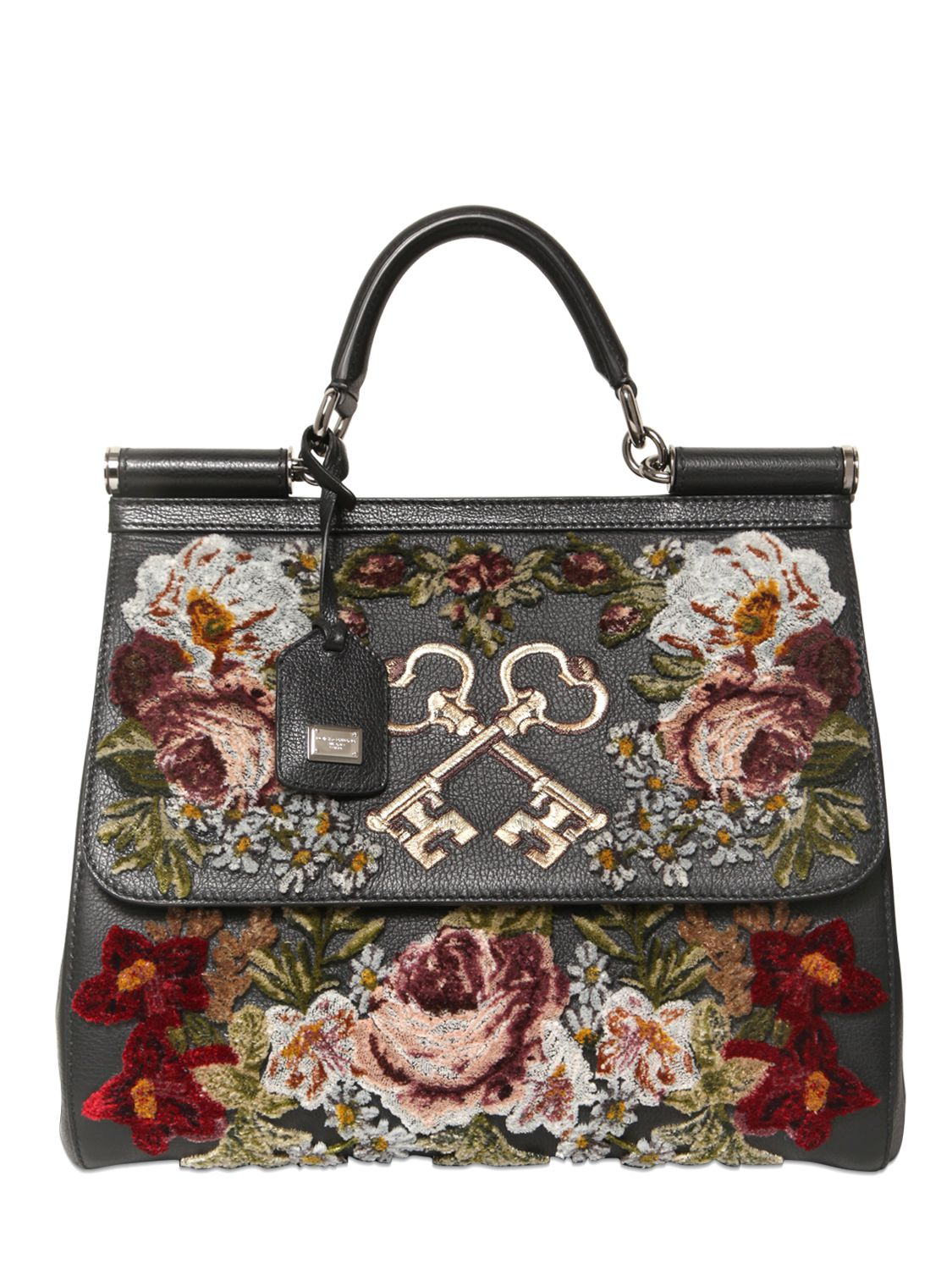 Lyst - Dolce & Gabbana Sicily Embroidered Velvet On Leather Bag in Black