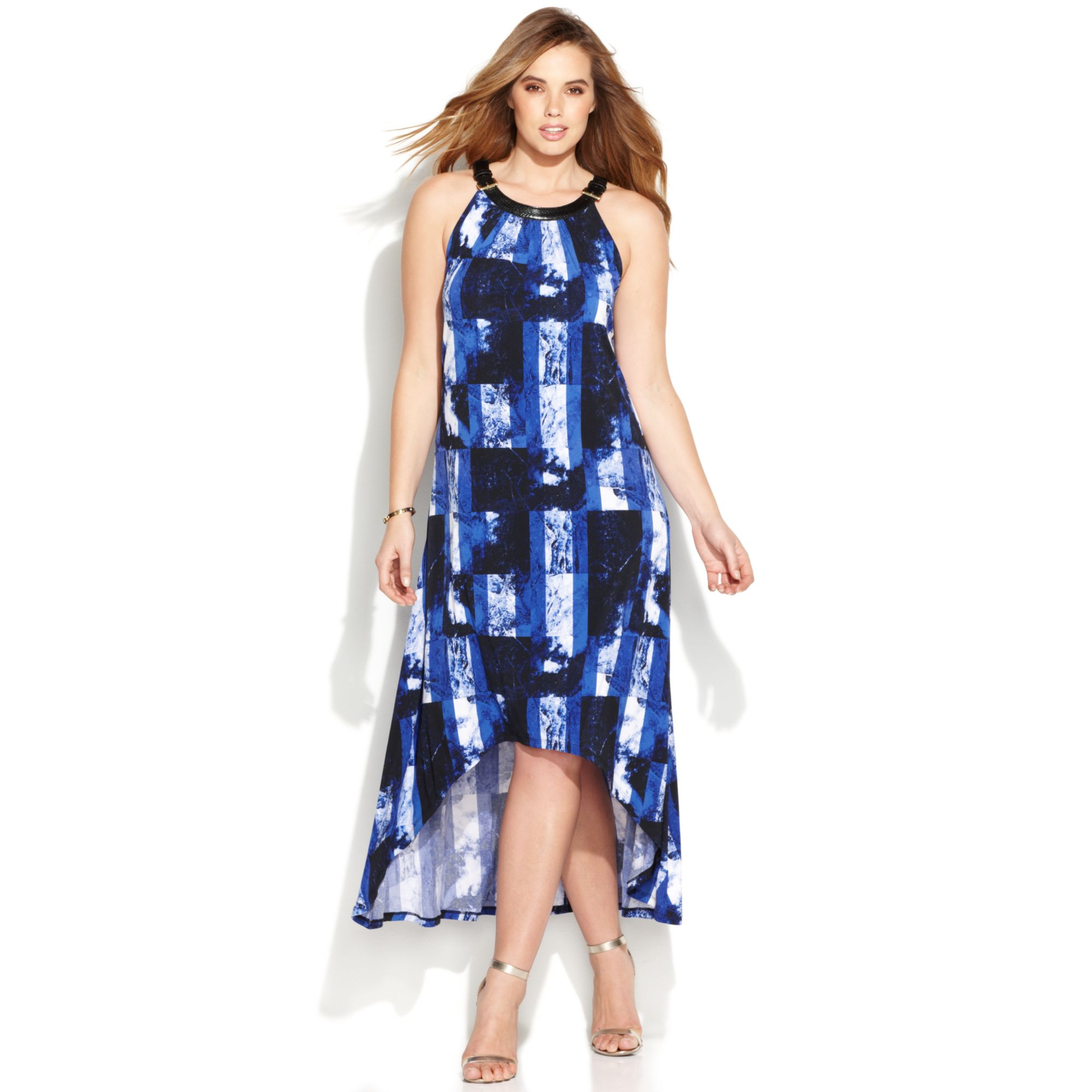 Michael Kors Sleeveless Printed High-low Dress in Blue (Amalfi Blue) | Lyst