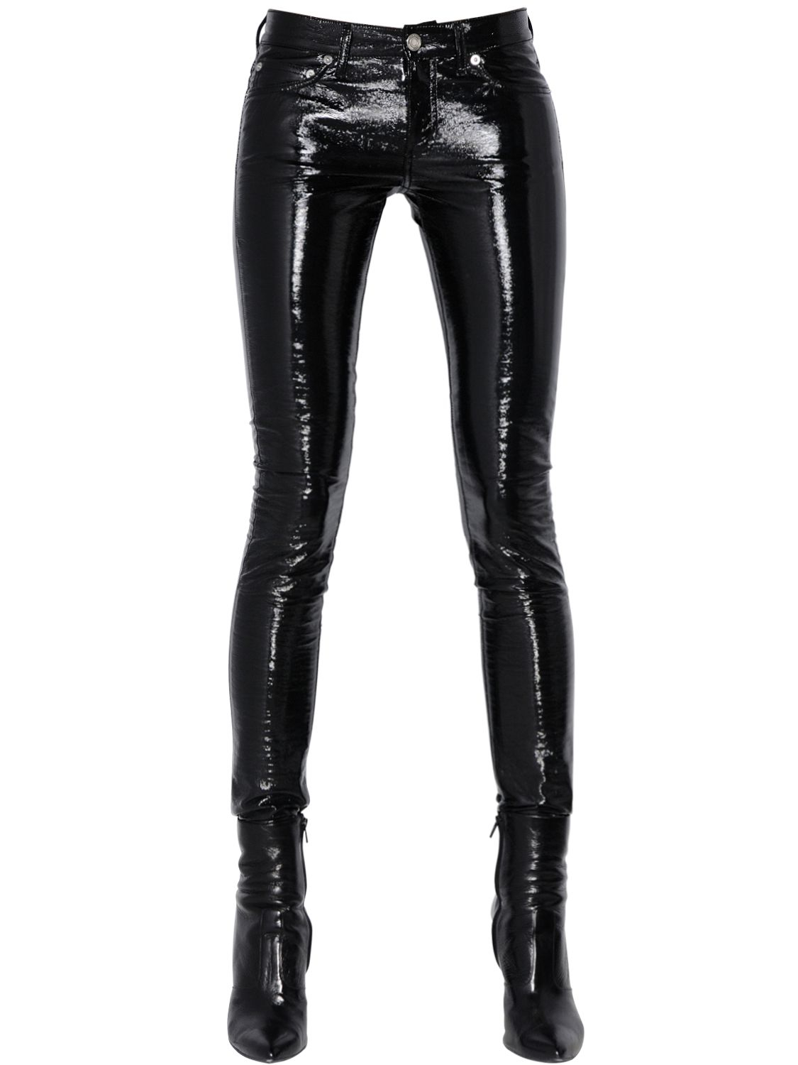 Lyst - Saint Laurent Low Rise Faux Patent Leather Pants in Black