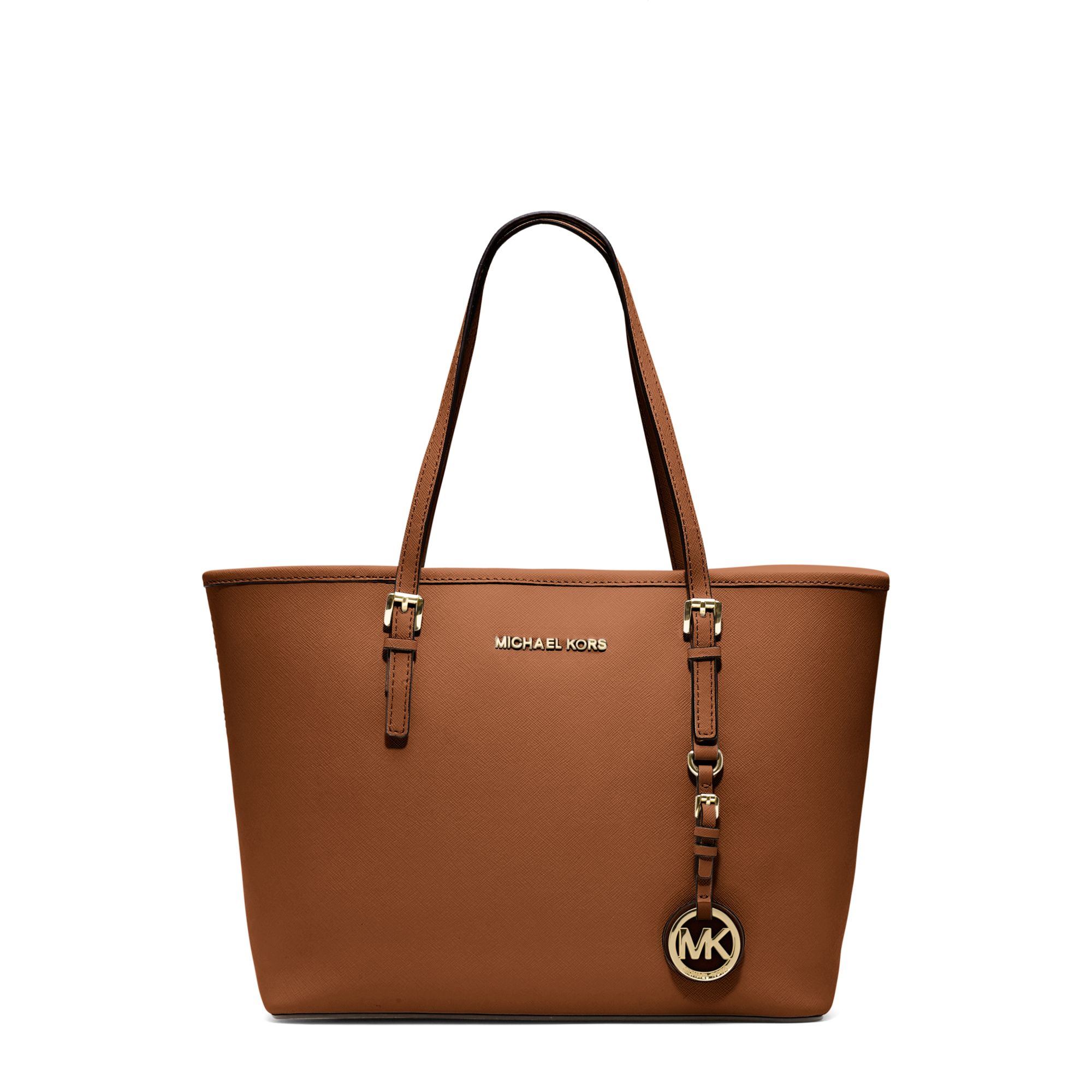 Michael kors Jet Set Travel Saffiano Leather Small Tote in Brown (LUGGAGE) | Lyst