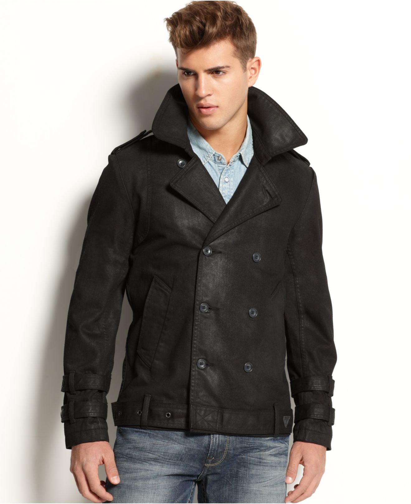 Lyst - Guess Coated Denim Jacket in Black for Men