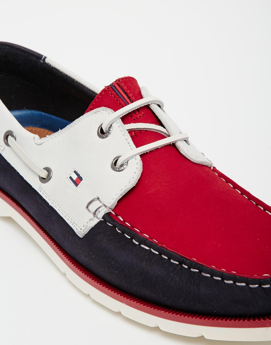 Tommy Hilfiger Nubuck Leather Boat Shoes in Red for Men Lyst