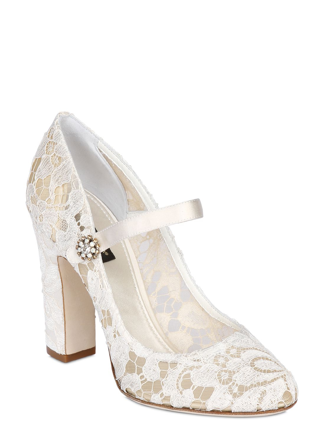 Lyst Dolce Gabbana 105mm Mary Jane Lace Pumps In Natural Gallery