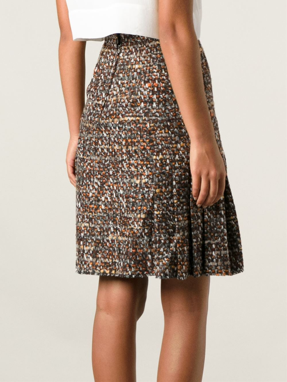 Dolce & gabbana Pleated Tweed Skirt in Brown | Lyst