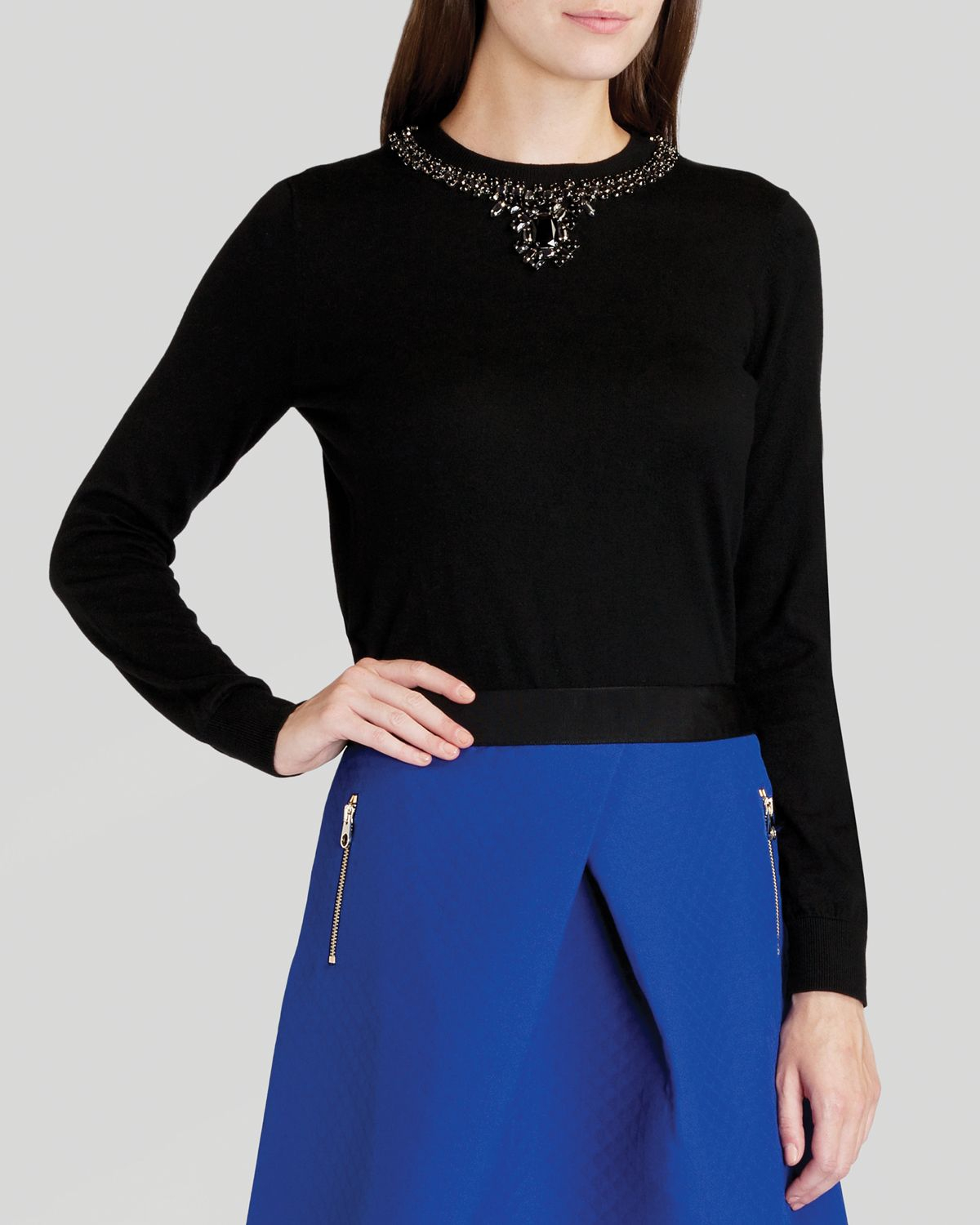 Lyst Ted Baker Halie Embellished Neck Sweater in Black