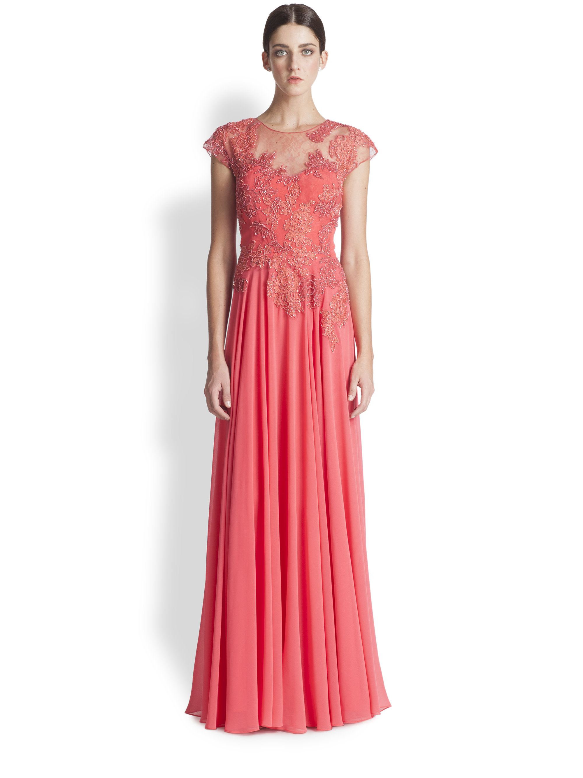Lyst - Teri Jon Lace Applique Gown in Pink