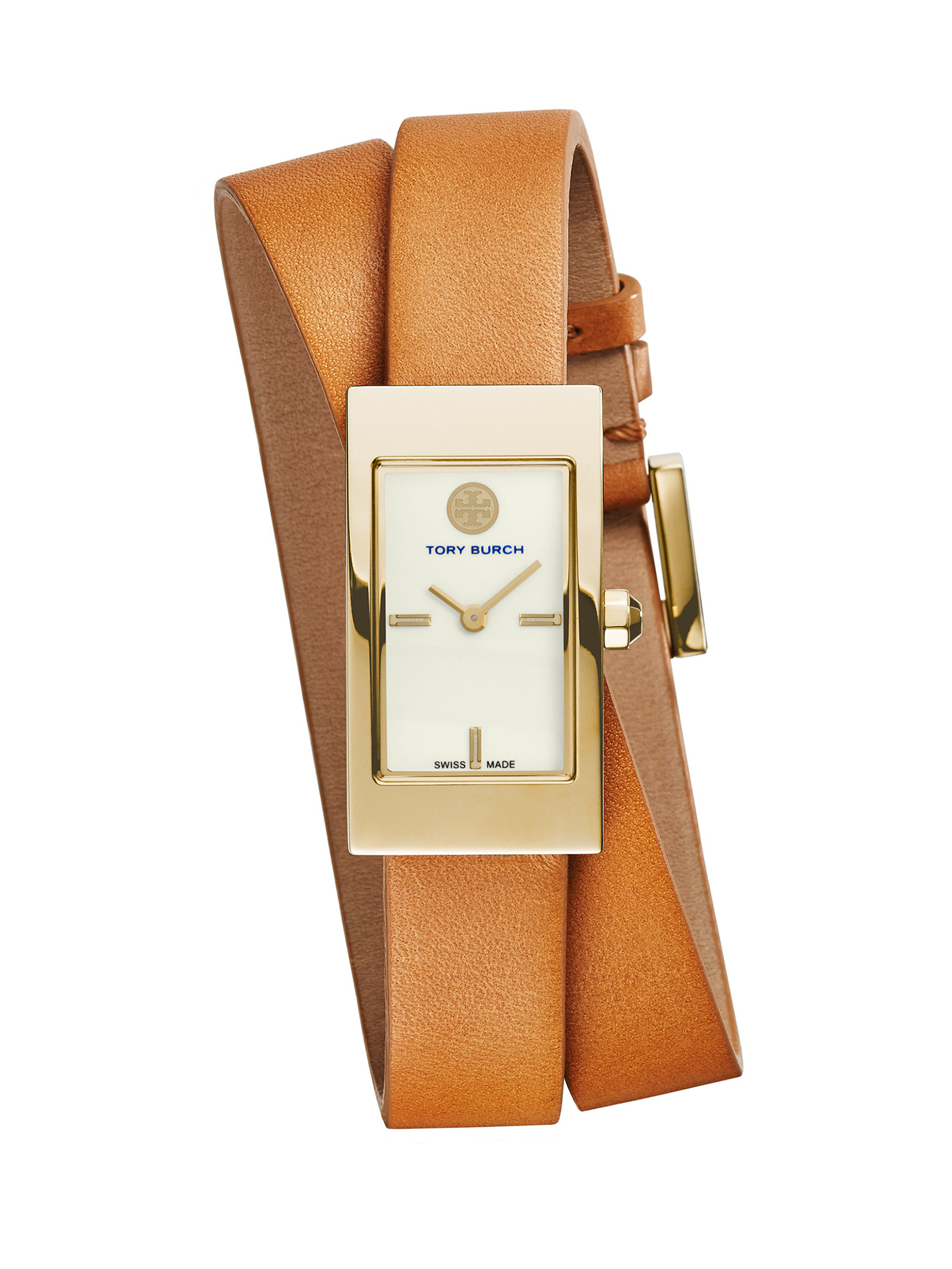 Tory burch Buddy Signature Goldtone Stainless Steel & Leather Double