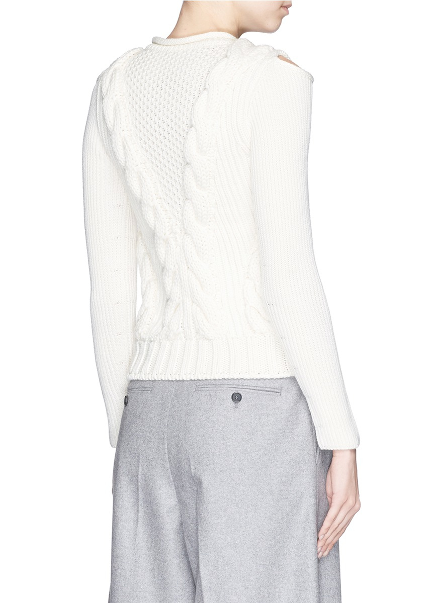 Alexander mcqueen Cutout Shoulder Cable Knit Merino Wool Sweater ...
