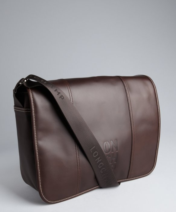 Lyst Longchamp Dark Brown Leather Logo Embossed Crossbody Messenger