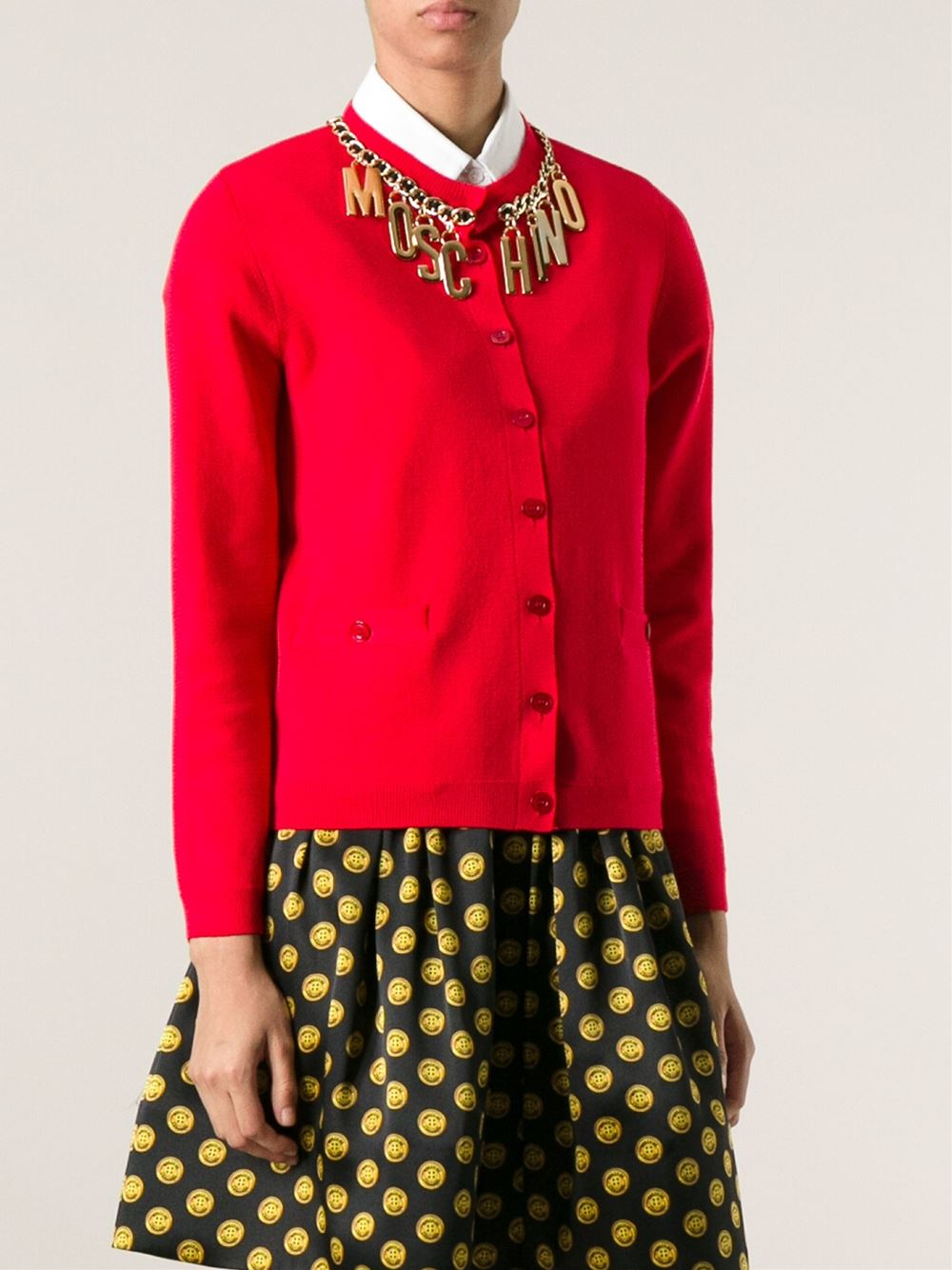 Moschino Logo Chain Cardigan in Red | Lyst