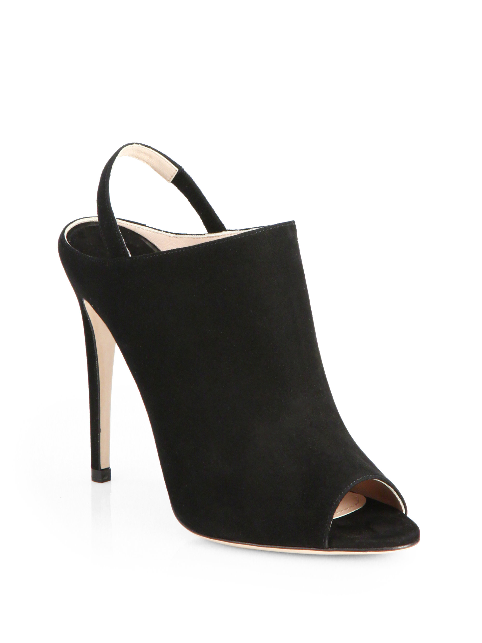 Miu miu Suede Peep-Toe Slingback Pumps in Black | Lyst