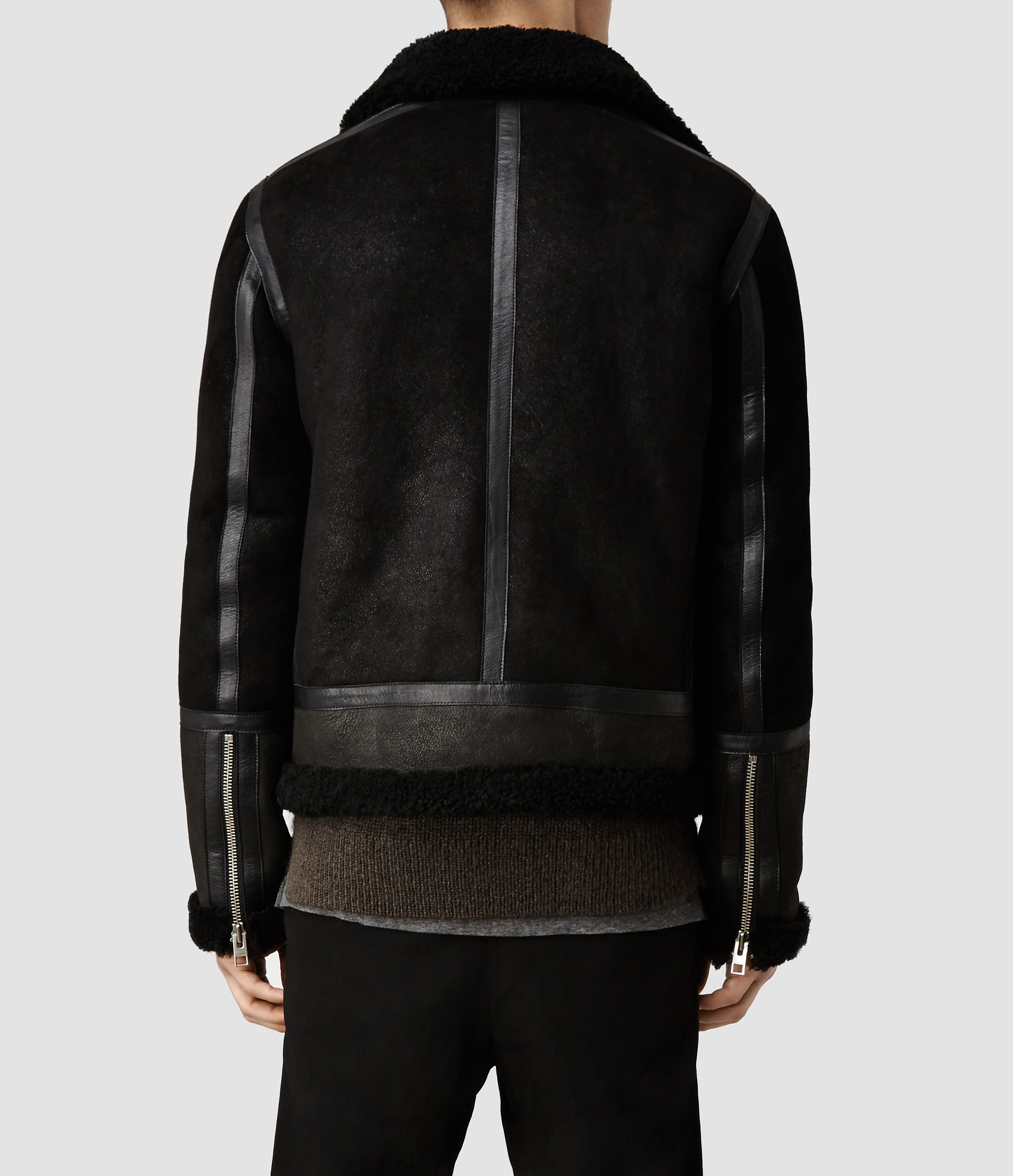 Lyst - Allsaints Union Shearling Leather Jacket in Black for Men