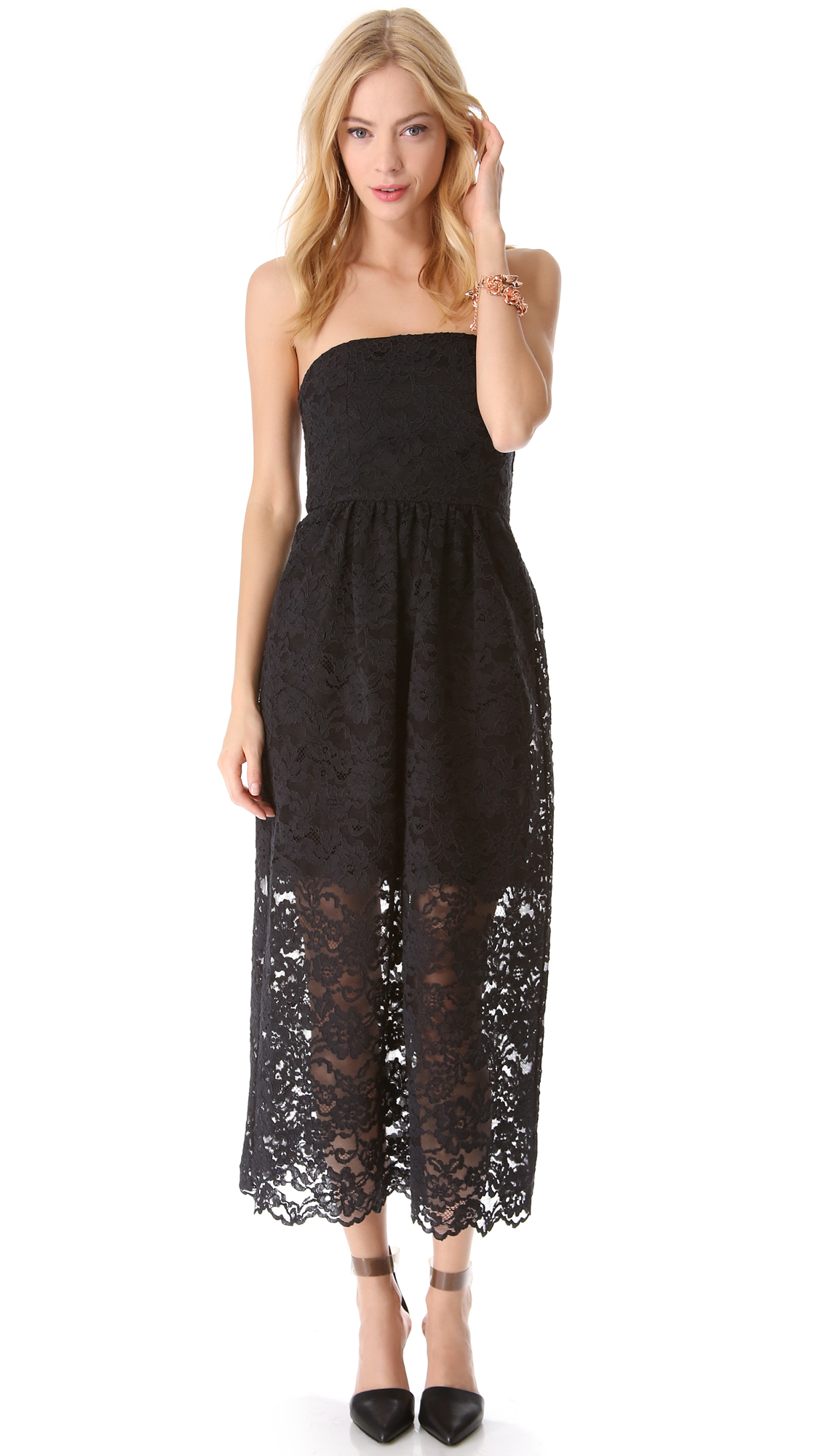 Lyst Tibi Strapless Lace Dress in Black