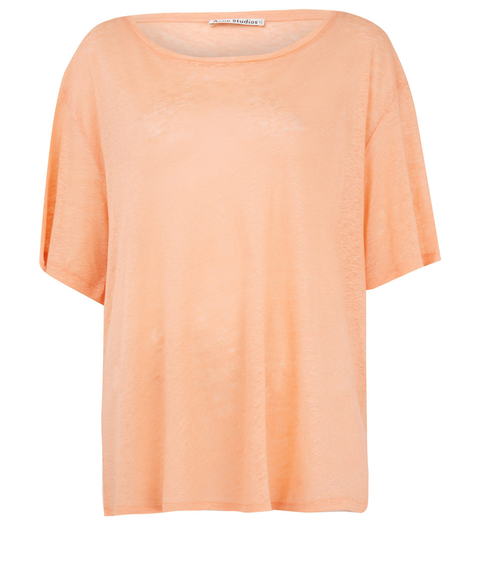 Acne Studios Peach Wonder Boxy Linen Tshirt in Orange | Lyst