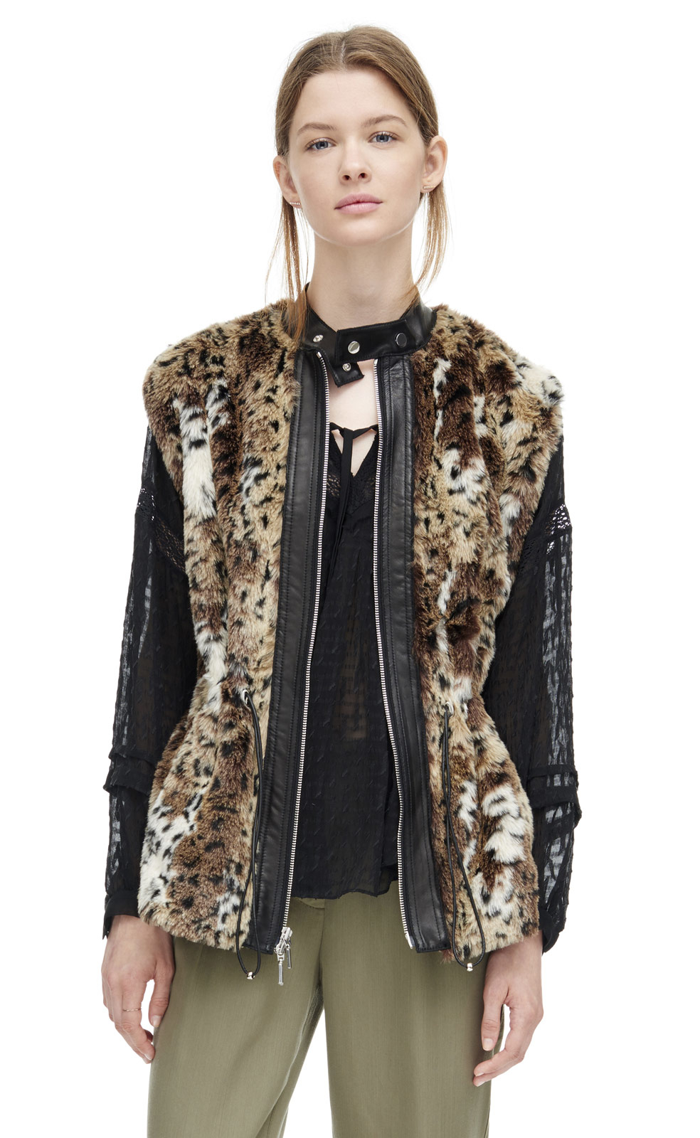 Rebecca Taylor Faux Fur Leopard Print Vest In Black Lyst