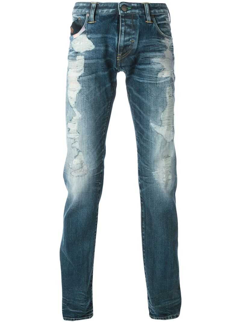 Armani Jeans Ripped Straight Leg Jeans in Blue for Men - Lyst