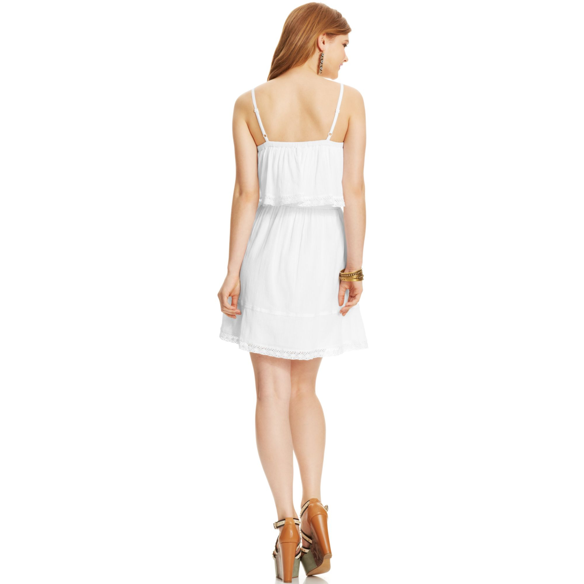 Lyst - Jessica Simpson Francois Ruffled Crochet Knit Trim Dress in White